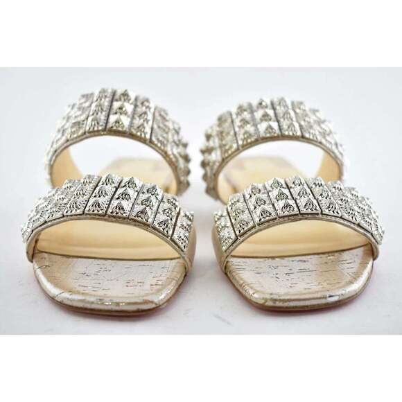 Christian Louboutin Myriadiam Flat Cork Silver Spike Slide Slip On Sandal 35.5 - Picture 7 of 11